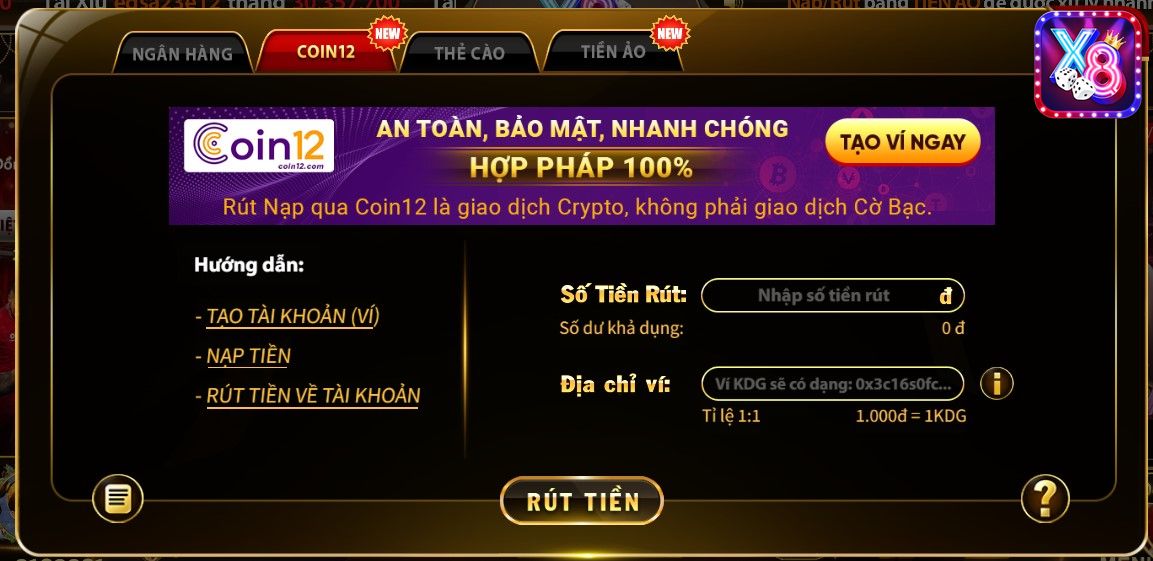 Cách rút tiền tại X8club